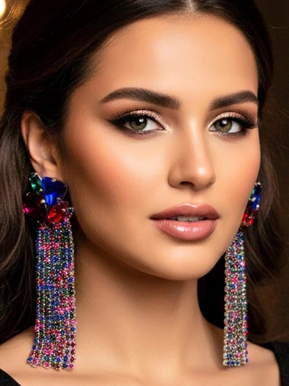 Multicolor Crystal Fringe Earrings Like New